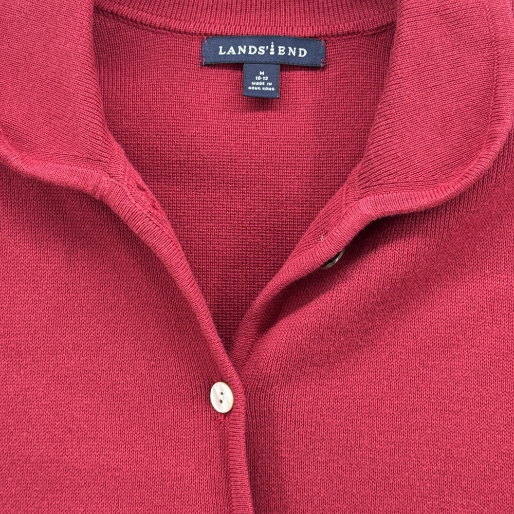Lands'‎ End M 10/12 Red Jacket/Sweater Cotton Pockets Buttons Collar - Picture 4 of 9